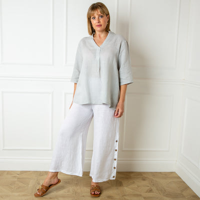 The Linen Tunic Top in dove grey made from 100% linen for a lightweight summer look